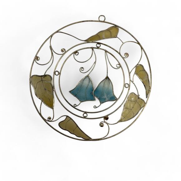 Vintage Round Capiz Shell Floral Suncatcher, 7.5" Hanging Decor - Picture 10 of 10